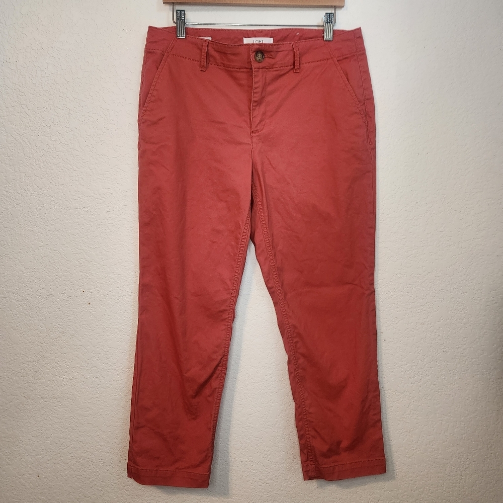 LOFT The Slim Coral/Red Chinos Classic Cotton Twill, Size 8